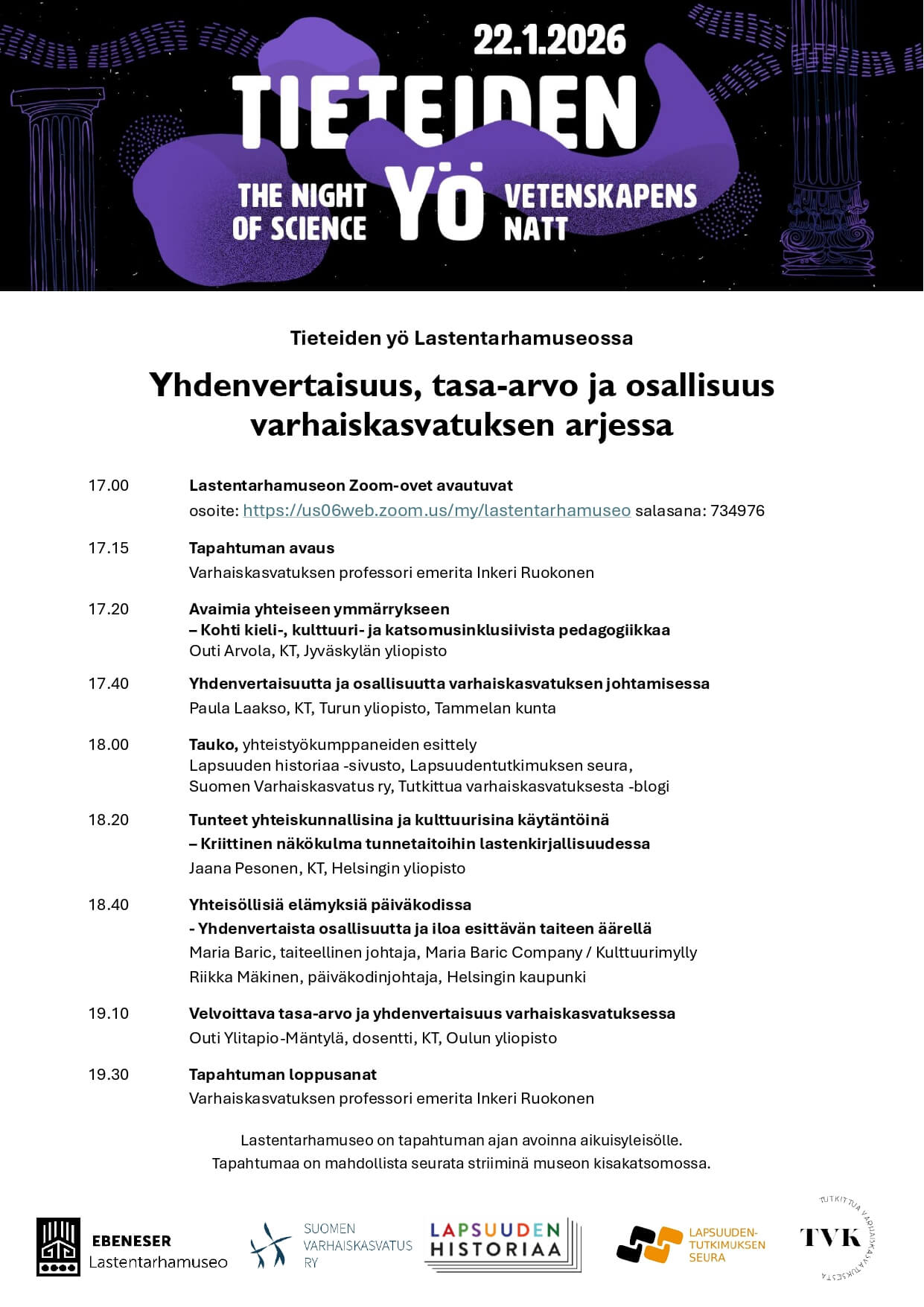 Tieteiden yön aikataulu 2026