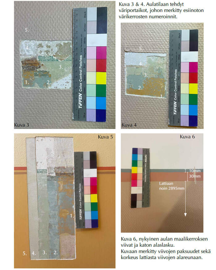 Ote Rotundan Teemu Kajasteen Ebeneser-talon kolmannen kerroksen aula väritystutkimusraportista.